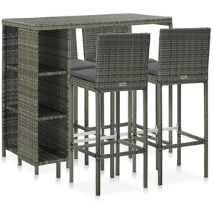 vidaXL Meuble de bar de jardin 5 pcs et coussins Résine tressée Gris pas cher