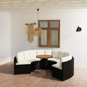 Comparateur de prix : vidaXL Salon de jardin 7 pcs avec coussins Résine tressée Noir