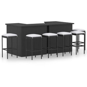 vidaXL Meuble de bar de jardin 8 pcs avec coussins Résine tressée Noir pas cher