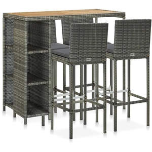 vidaXL Meuble de bar de jardin 5 pcs et coussins Résine tressée Gris pas cher