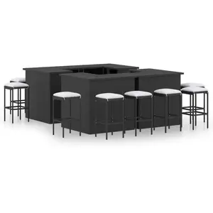vidaXL Meuble de bar de jardin 16 pcs et coussins Résine tressée Noir pas cher