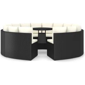 Comparateur de prix : vidaXL Salon de jardin 9 pcs avec coussins Résine tressée Noir