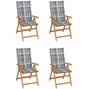 vidaXL Chaises de jardin 4 pcs avec coussins à carreaux gris Teck pas cher