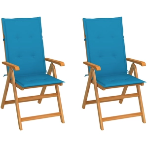 vidaXL Chaises de jardin 4 pcs avec coussins bleu Bois de teck pas cher