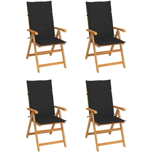 vidaXL Chaises de jardin 4 pcs avec coussins noir Bois de teck massif pas cher
