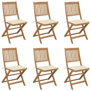 Chaises pliables de jardin lot de 6 avec coussins Bois d'acacia vidaXL pas cher