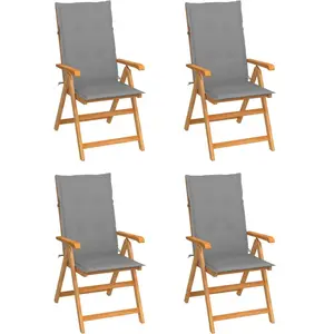 vidaXL Chaises de jardin lot de 4 avec coussins gris Bois teck solide pas cher
