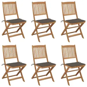 Chaises pliables de jardin lot de 6 avec coussins Bois d'acacia vidaXL pas cher