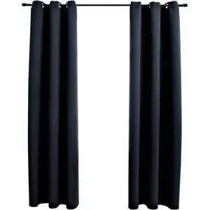 vidaXL Rideaux occultants avec anneaux 2 pièces Noir 97x213 cm Tissu pas cher