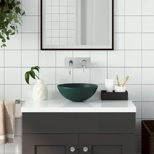 vidaXL Lavabo de salle de bain Céramique Vert foncé Rond pas cher