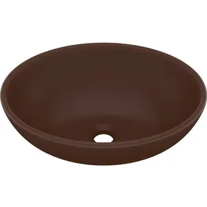 vidaXL Lavabo ovale de luxe Marron foncé mat 40x33 cm Céramique pas cher