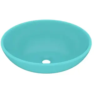 vidaXL Lavabo ovale de luxe Vert clair mat 40x33 cm Céramique pas cher