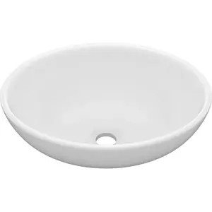 vidaXL Lavabo ovale de luxe Blanc mat 40x33 cm Céramique pas cher