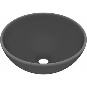 vidaXL Lavabo rond de luxe de salle Gris foncé mat 32,5x14cm Céramique pas cher