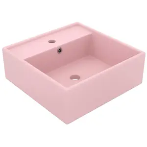 vidaXL Lavabo carré de luxe à trop-plein Rose mat 41x41 cm Céramique pas cher