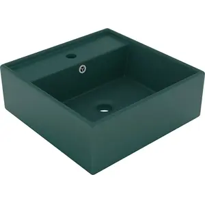 vidaXL Lavabo carré à trop-plein Vert foncé mat 41x41 cm Céramique pas cher