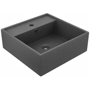 vidaXL Lavabo carré à trop-plein Gris foncé mat 41x41 cm Céramique pas cher