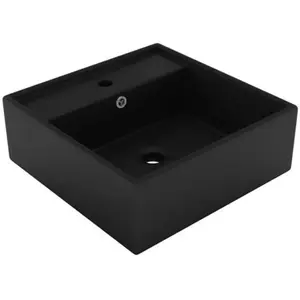 vidaXL Lavabo carré de luxe à trop-plein Noir mat 41x41 cm Céramique pas cher