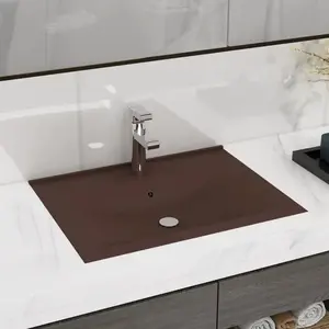 vidaXL Lavabo avec trou de robinet Marron foncé mat 60x46 cm Céramique pas cher