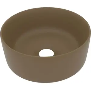 vidaXL Lavabo rond de luxe Crème mat 40x15 cm Céramique pas cher