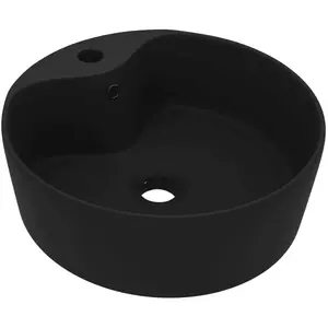 vidaXL Lavabo de luxe avec trop-plein Noir mat 36x13 cm Céramique pas cher
