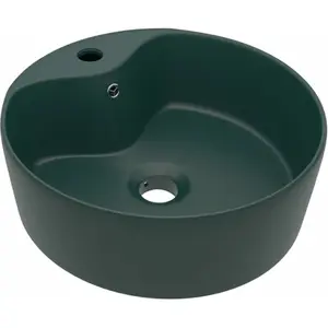 vidaXL Lavabo de luxe avec trop-plein Vert foncé mat 36x13cm Céramique pas cher