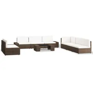 vidaXL Salon de jardin 9 pcs Résine tressée Marron pas cher