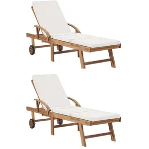 Comparateur de prix : vidaXL Chaises longues avec coussins 2 pcs Bois de teck solide Crème