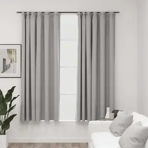 vidaXL Rideaux occultants aspect lin avec crochets 2pcs Gris 140x175cm pas cher