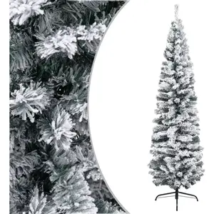 Comparateur de prix : vidaXL Sapin de Noël artificiel mince flocon de neige vert 210 cm PVC