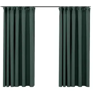 Comparateur de prix : vidaXL Rideaux occultants aspect lin avec crochets 2pcs Vert 140x175cm