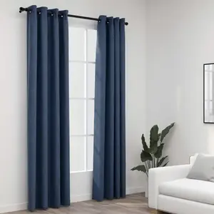 Comparateur de prix : vidaXL Rideaux occultants Aspect lin avec oeillets 2 pcs Bleu 140x225cm