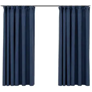 Comparateur de prix : vidaXL Rideaux occultants aspect lin avec crochets 2pcs Bleu 140x175cm