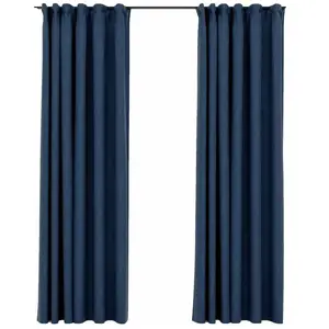 Comparateur de prix : vidaXL Rideaux occultants aspect lin avec crochets 2pcs Bleu 140x225cm
