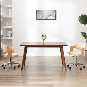 vidaXL Chaise pivotante de bureau Crème Bois courbé et similicuir pas cher