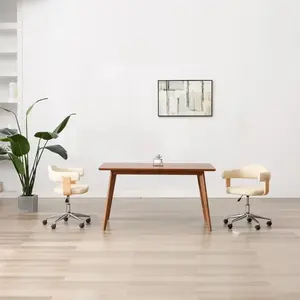 vidaXL Chaise pivotante de bureau Crème Bois courbé et similicuir pas cher
