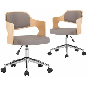 vidaXL Chaises pivotantes à manger lot de 2 taupe bois courbé et tissu pas cher