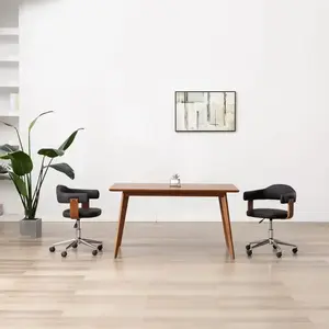 Non communiqué vidaXL Chaises pivotantes à dîner 2 pcs Noir Bois courbé et similicuir pas cher