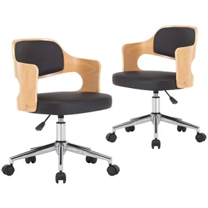 vidaXL Chaises pivotantes à manger lot de 2 bois courbé et similicuir pas cher