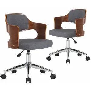 vidaXL Chaises pivotantes à manger lot de 2 gris bois courbé et tissu pas cher