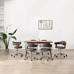 vidaXL Chaises pivotantes à manger lot de 6 gris bois courbé et tissu pas cher