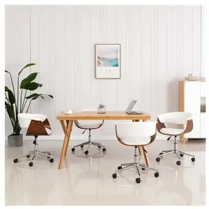 vidaXL Chaises pivotantes à manger lot de 4 Blanc Similicuir pas cher