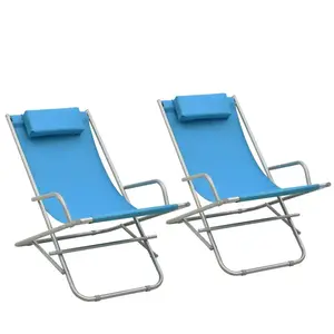 vidaXL Vidaxl Chaises À Bascule Lot De 2 Acier Bleu pas cher