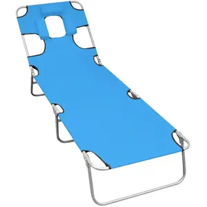 vidaXL Chaise longue pliable avec coussin de tête Acier Bleu turquoise pas cher