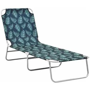 vidaXL Chaise longue pliable acier et tissu motif de feuilles pas cher
