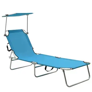 Comparateur de prix : vidaXL Chaise longue pliable avec auvent acier turquoise et bleu