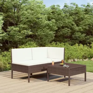 vidaXL Salon de jardin 3 pcs avec coussins Résine tressée Marron pas cher