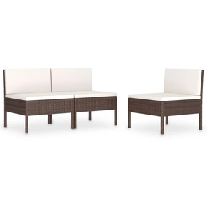 vidaXL Chaises de jardin 3 pcs avec coussins Résine tressée Marron pas cher