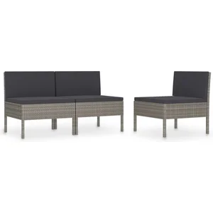 vidaXL Chaises de jardin 3 pcs avec coussins Résine tressée Gris pas cher