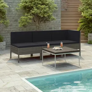 Comparateur de prix : vidaXL Salon de jardin 3 pcs avec coussins Résine tressée Gris